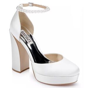 Badgley Mischka Pearl-Embellished White Heels
